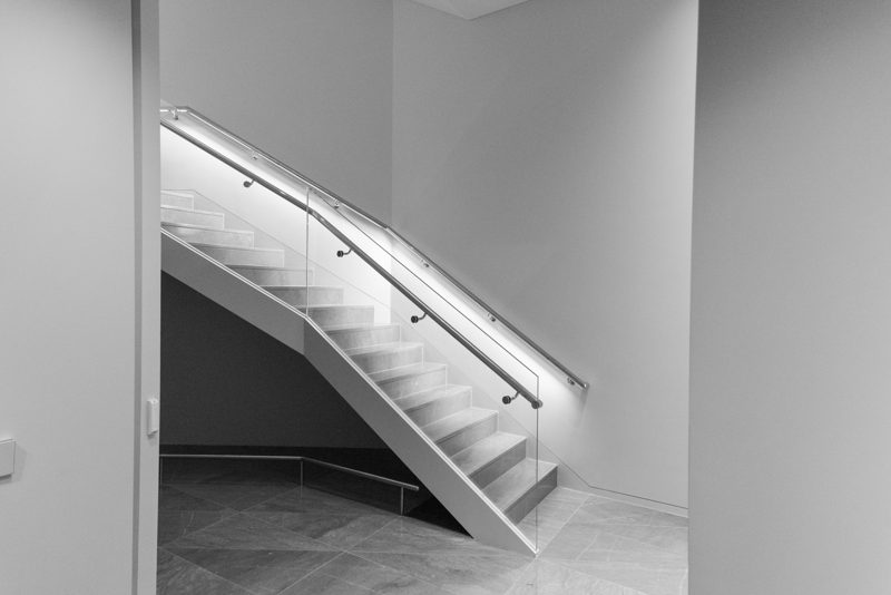 stair with light installed under the handles, minimalistic style