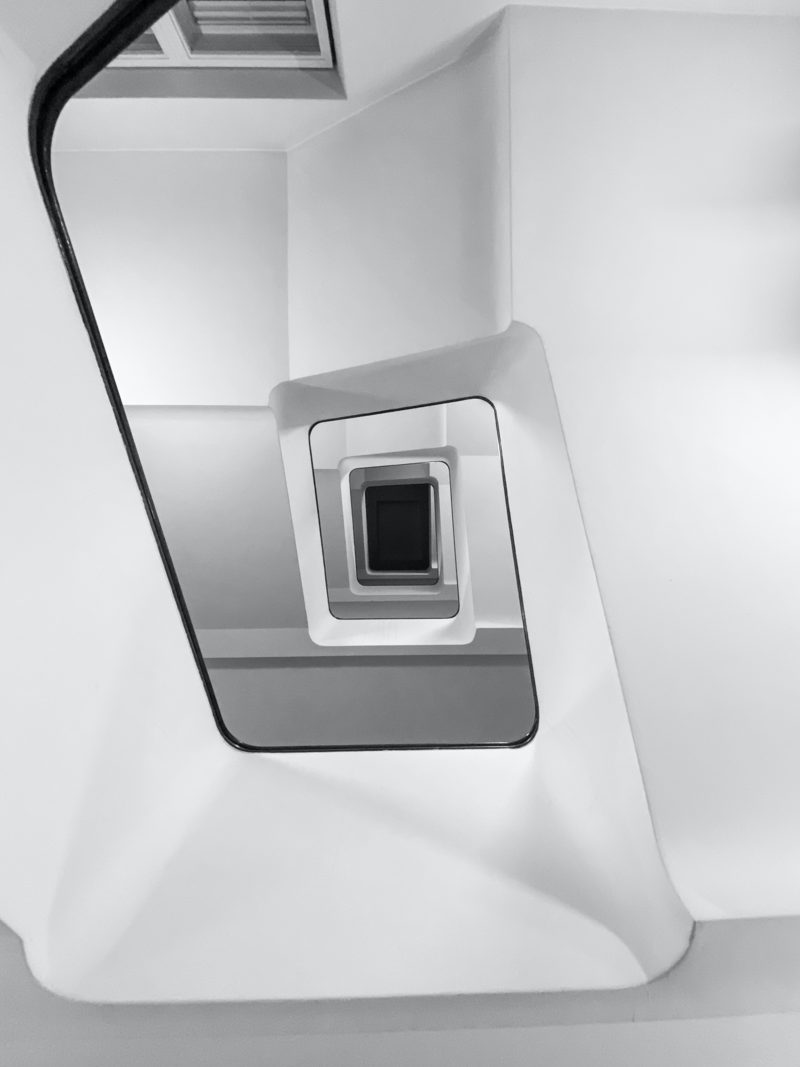 infinite swirling staircase, retangle shaped, center view