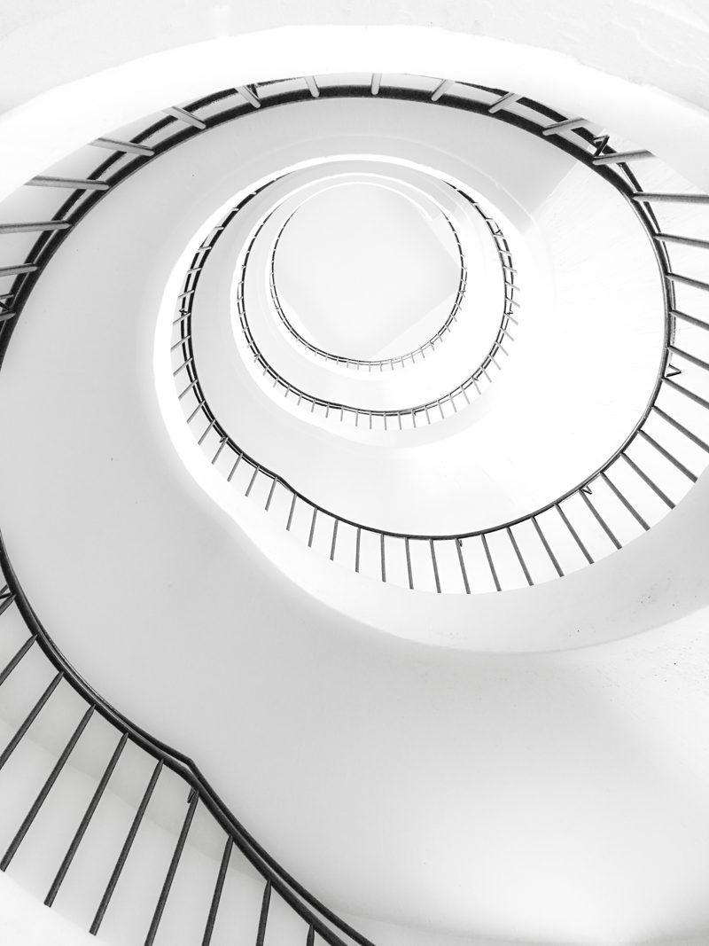 infinite swirling staircase, circle shaped, center view