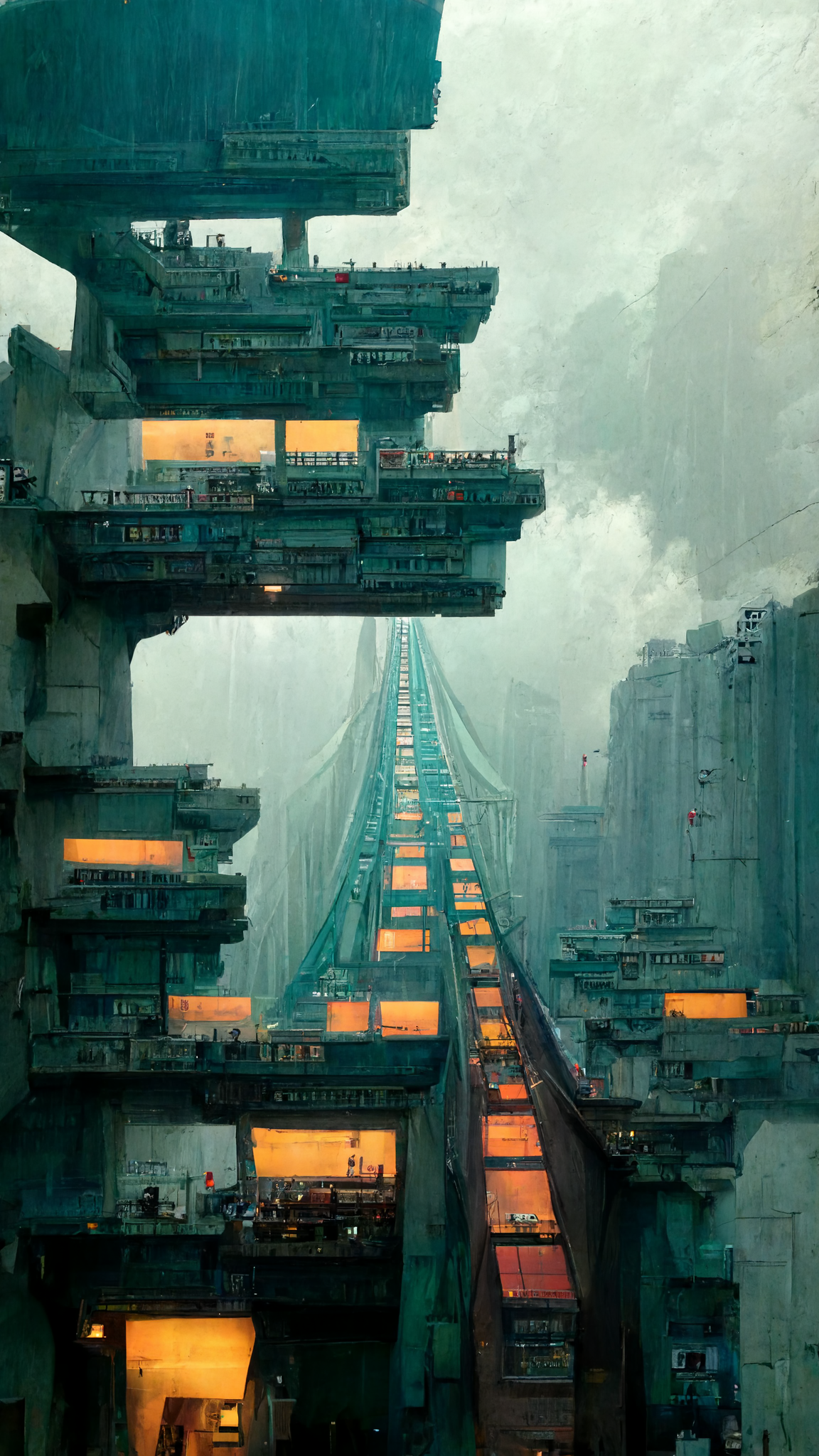Cantilevers built over the other cantilevers in a mega bladerunner like city